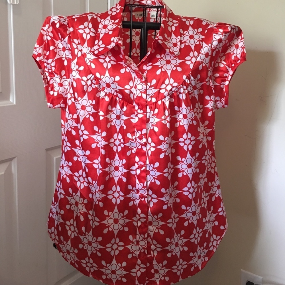 Cato Red Floral Button Up blouse size large